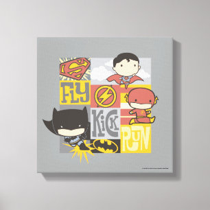 Chibi Justice League Fly, Kick, Run Canvas Print
