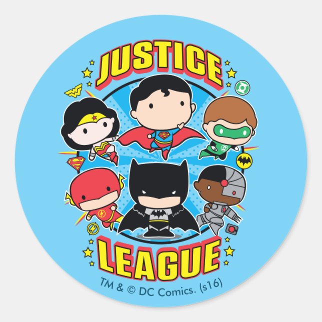 Chibi Justice League Group Classic Round Sticker (Front)