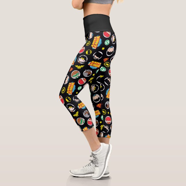 Chibi Justice League Heroes and Logos Pattern Capri Leggings (Left)