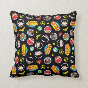 Chibi Justice League Heroes and Logos Pattern Cushion