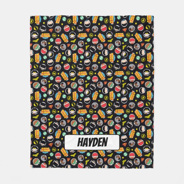 Chibi Justice League Heroes and Logos Pattern Fleece Blanket (Front)