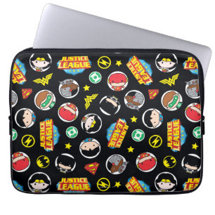 Chibi Justice League Heroes and Logos Pattern Laptop Sleeve