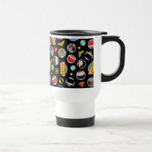 Chibi Justice League Heroes and Logos Pattern Travel Mug