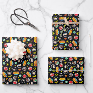Chibi Justice League Heroes and Logos Pattern Wrapping Paper Sheet