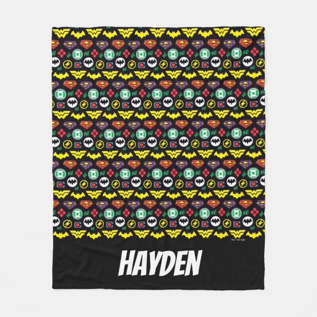 Chibi Justice League Logo Pattern Fleece Blanket (Front)