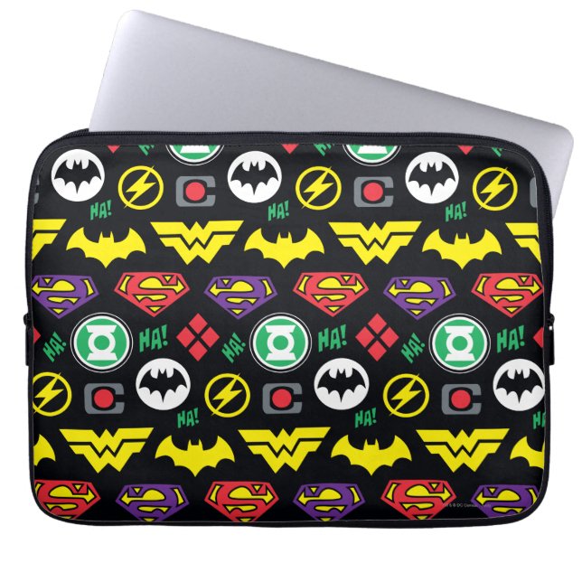 Chibi Justice League Logo Pattern Laptop Sleeve (Front)