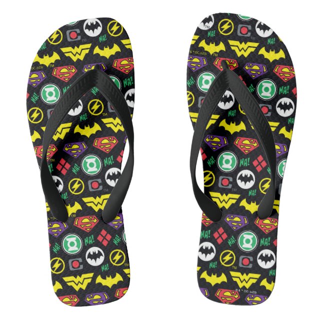 Chibi Justice League Logo Pattern Thongs (Footbed)