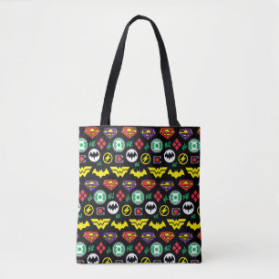 Chibi Justice League Logo Pattern Tote Bag