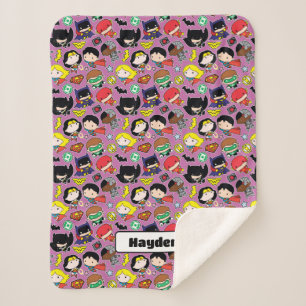 Chibi Justice League Pattern on Purple Sherpa Blanket