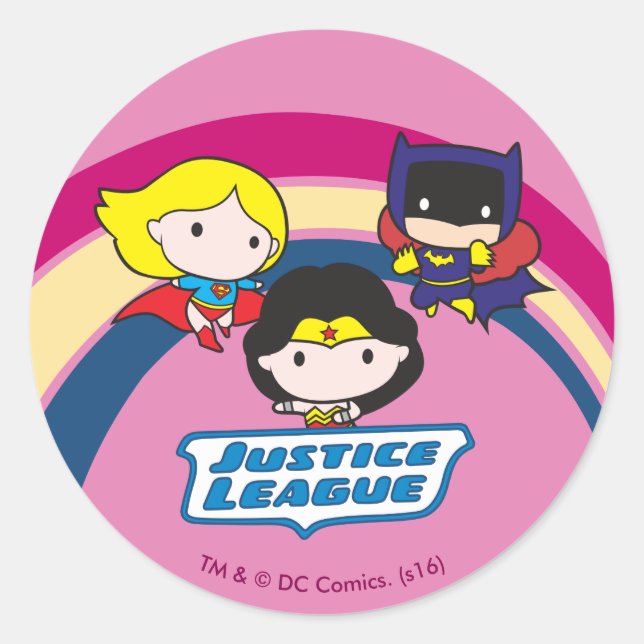 Chibi Justice League Rainbow Classic Round Sticker (Front)