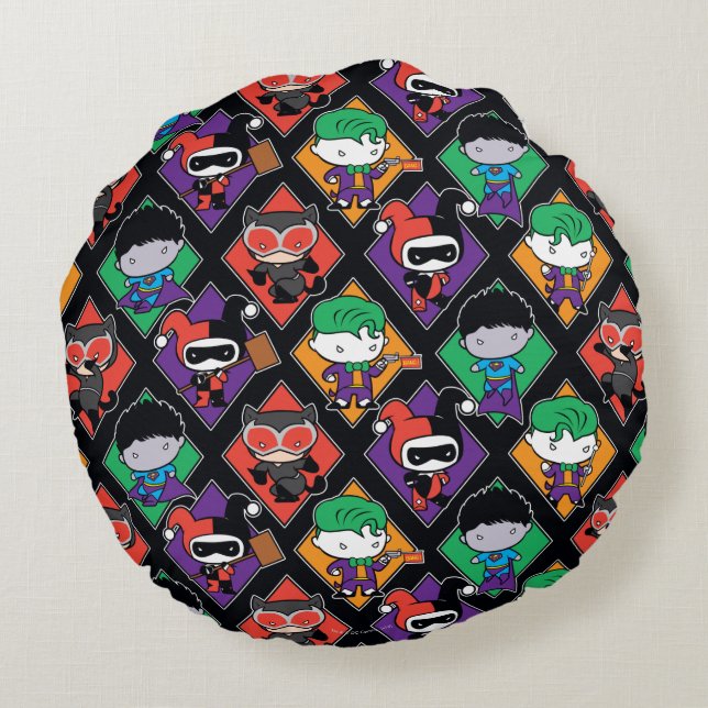 Chibi Justice League Villain Pattern Round Cushion (Back)