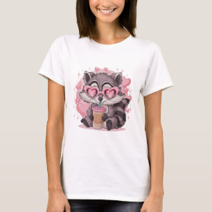 Chibi Kawaii Racoon Pink Heart Sunglasses Aesthet T-Shirt