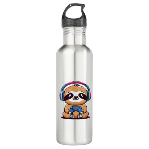 Chibi Kawaii Sloth Gamer � Cute Funny Animal with  710 Ml Water Bottle