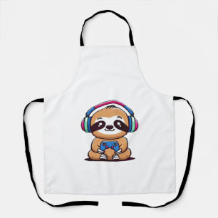 Chibi Kawaii Sloth Gamer � Cute Funny Animal with  Apron