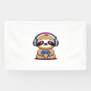 Chibi Kawaii Sloth Gamer – Cute Funny Animal with  Banner