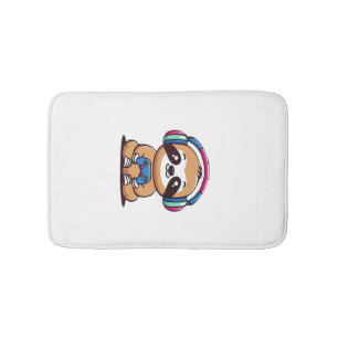 Chibi Kawaii Sloth Gamer � Cute Funny Animal with Bath Mat