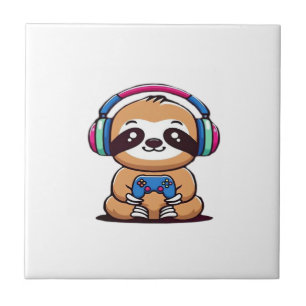 Chibi Kawaii Sloth Gamer � Cute Funny Animal with Ceramic Tile