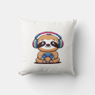 Chibi Kawaii Sloth Gamer � Cute Funny Animal with  Cushion