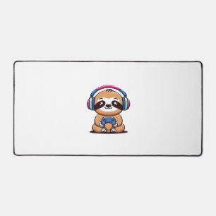 Chibi Kawaii Sloth Gamer – Cute Funny Animal with Desk Mat