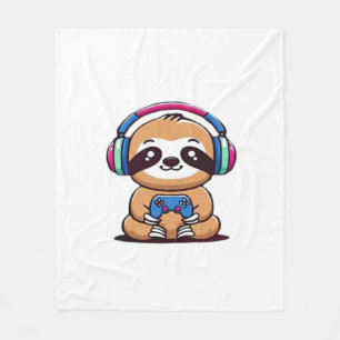 Chibi Kawaii Sloth Gamer � Cute Funny Animal with Fleece Blanket