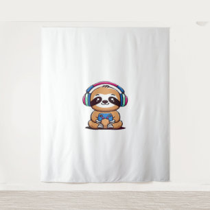 Chibi Kawaii Sloth Gamer – Cute Funny Animal with  Tapestry