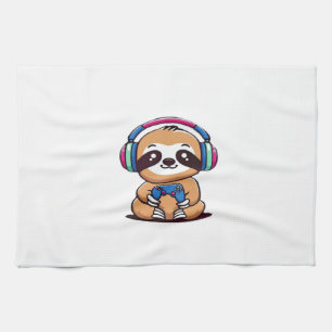Chibi Kawaii Sloth Gamer � Cute Funny Animal with  Tea Towel