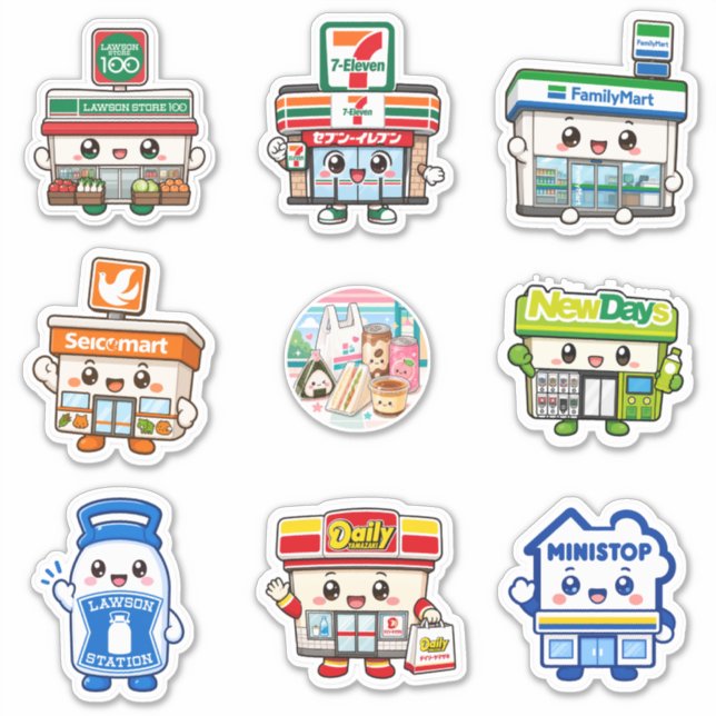 Chibi Konbini Japanese Snack Vinyl Sticker Set (Front)