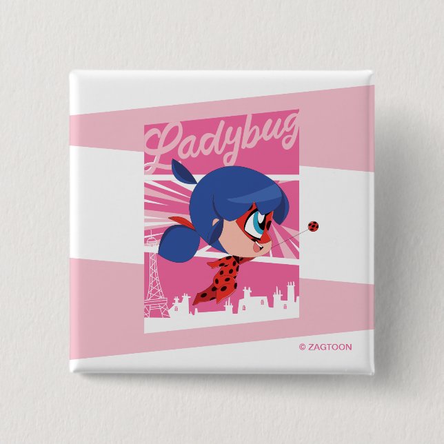 Chibi Ladybug in Paris 15 Cm Square Badge (Front)