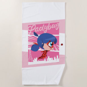 Chibi Ladybug in Paris Beach Towel