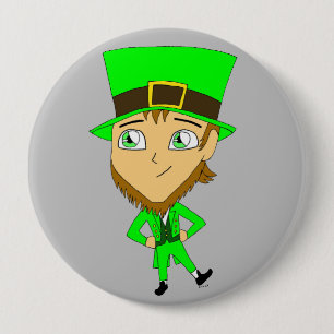 chibi   leprechaun  10 cm round badge