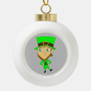 chibi leprechaun ceramic ball christmas ornament