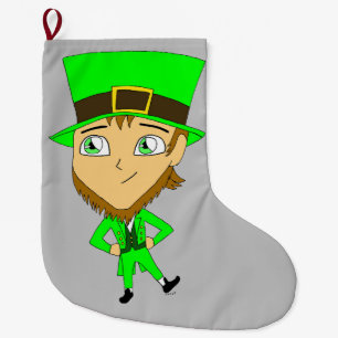 chibi leprechaun large christmas stocking