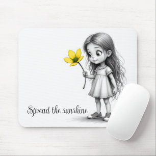 Chibi Little Girl With Flower Mouse Pad
