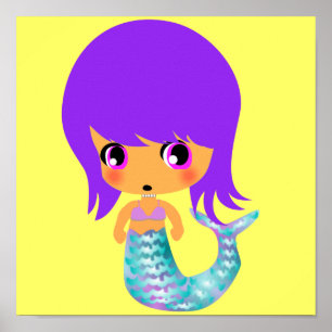 chibi magical mermaid purple hair poster