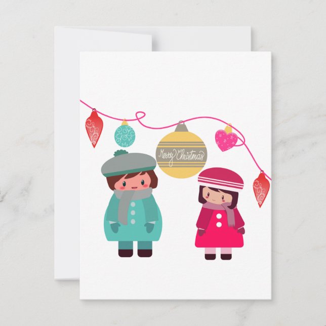 Chibi Merry Christmas flat holiday card (Front)