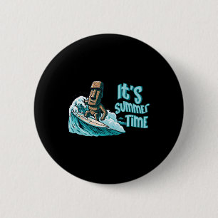 Chibi Moai Mood Surfing Summer Time Beach Ocean Se 6 Cm Round Badge