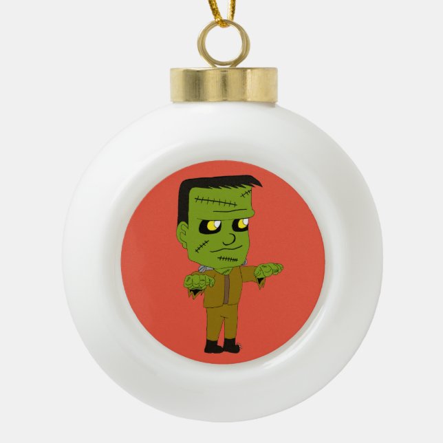 chibi  monster  ceramic ball christmas ornament (Front)