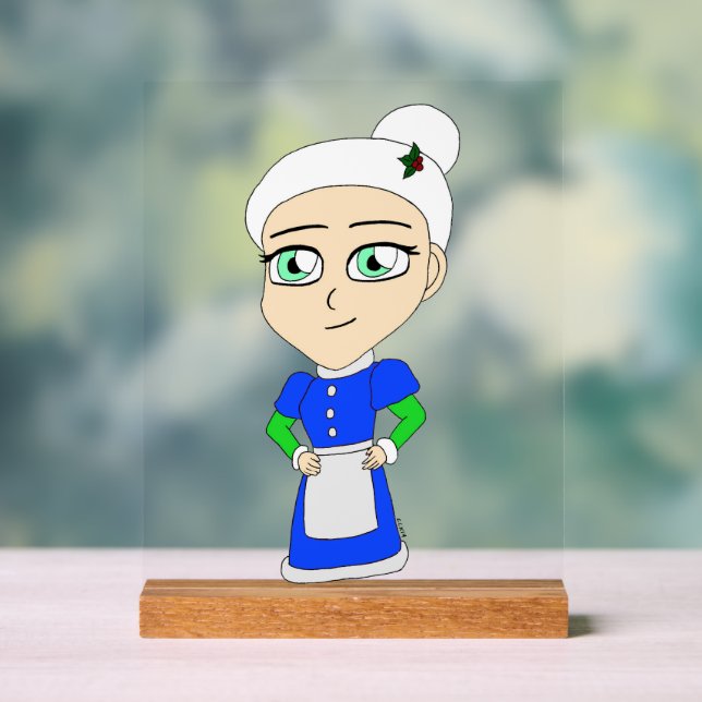 Chibi Mrs. Claus blue suit Acrylic Sign (Neutral)