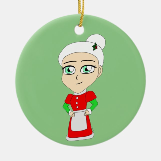 chibi mrs. claus  ceramic ornament (Front)