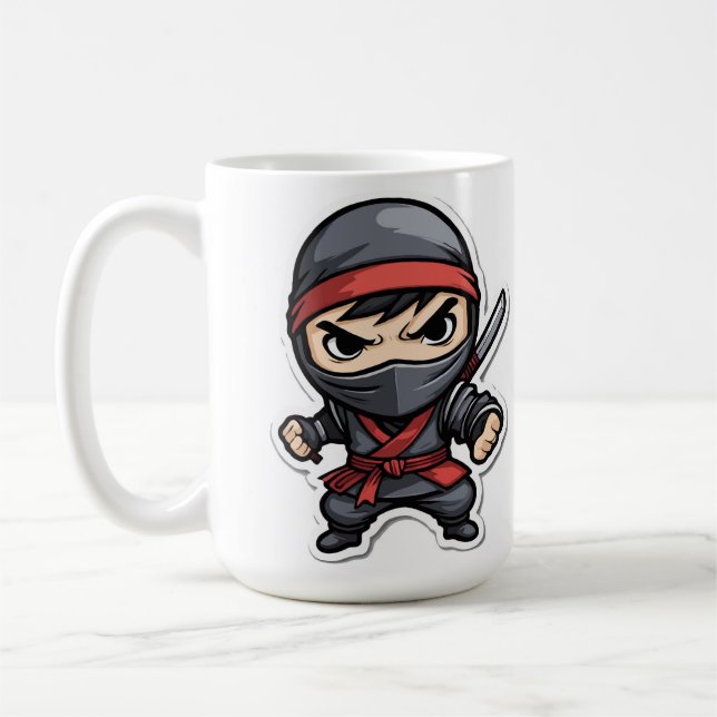 Chibi Ninja Warrior Cartoon - Fierce Martial Arts Coffee Mug (Left)