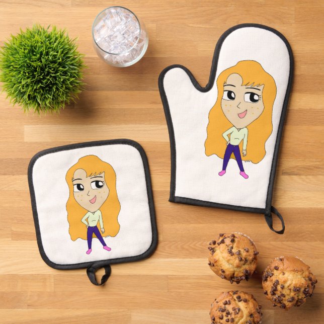 chibi    oven mitt & pot holder set (Top Down)