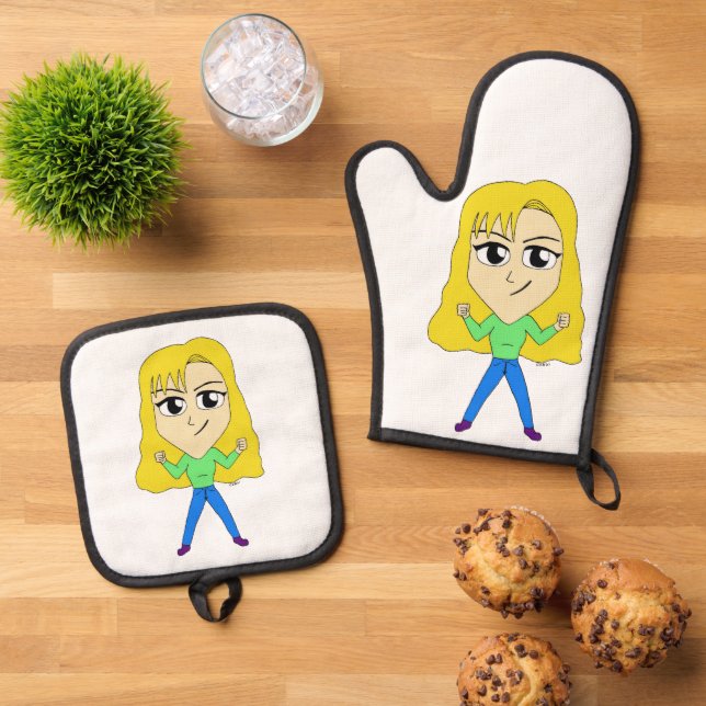 chibi        oven mitt & pot holder set (Top Down)