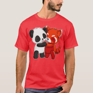 Chibi Panda Bear Hugs Red Panda T-Shirt