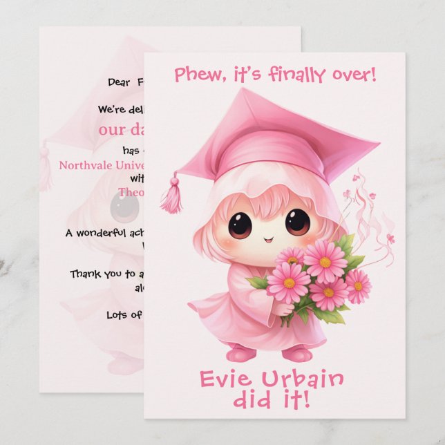 🎓Chibi Pink Celebration Graduation Announcement (Front/Back)