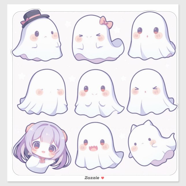 Chibi Pop Art Ghosts Custom-Cut Vinyl Sticker (Sheet)