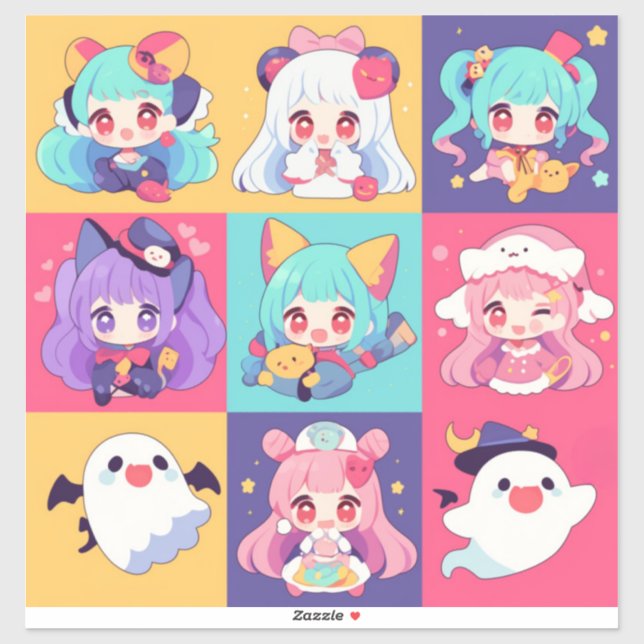 Chibi Pop Art Halloween Custom-Cut Vinyl Stickers (Sheet)
