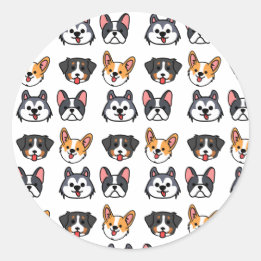 Chibi Puppy Pack patern - cartoon dog style Classic Round Sticker