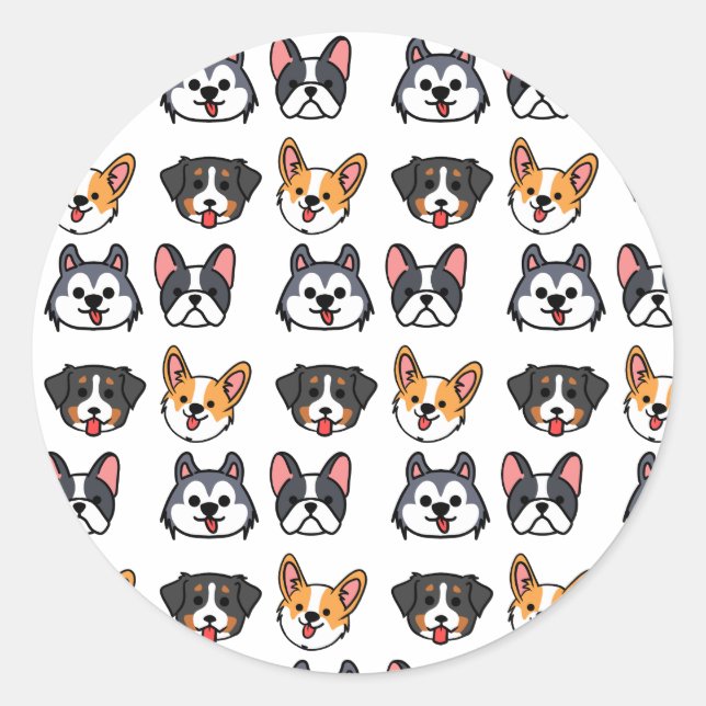 Chibi Puppy Pack patern - cartoon dog style Classic Round Sticker (Front)
