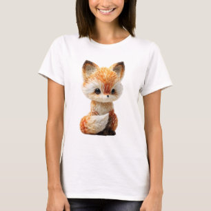 Chibi Red Fox Cub Large Eyes Portrait Women T-Shirt