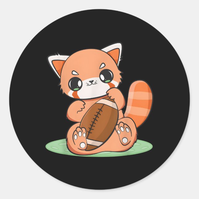 Chibi Red Panda With Football Sport Anime Otaku Classic Round Sticker (Front)